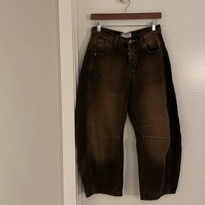 We The Free Chocolate Good Luck Mid-Rise Barrel Jeans